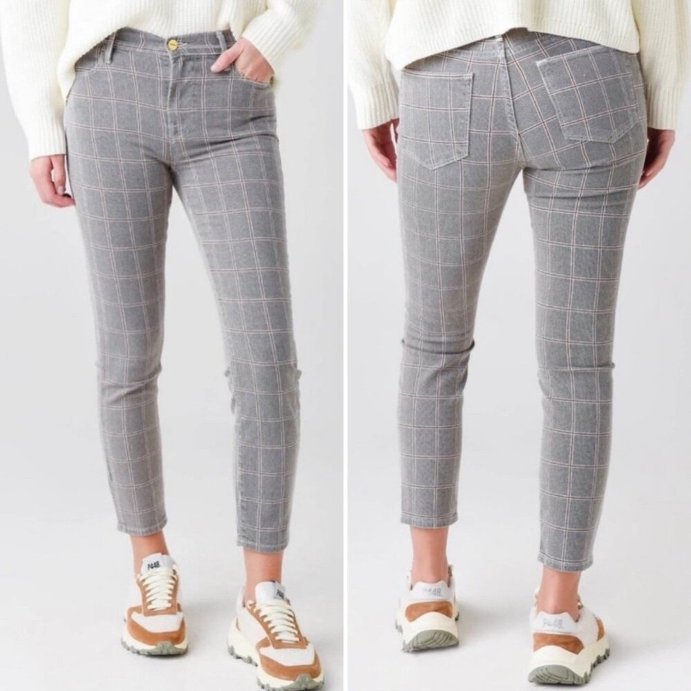 NEW FRAME Le High Skinny Crop Plaid Trouser Pants 28 Gray Windowpane Check NWT